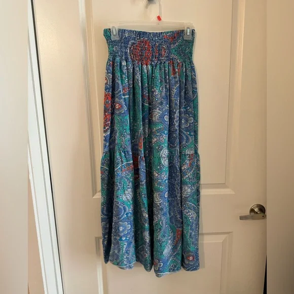 Blue & Teal Paisley Tiered Maxi Skirt - Picture 2 of 2